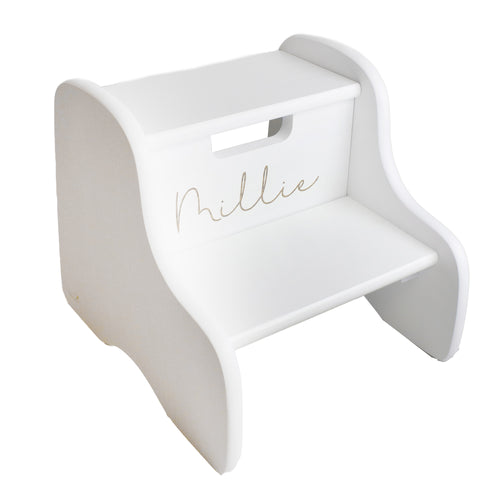 Personalized Wood Engraved Child's White Two Step Stool
