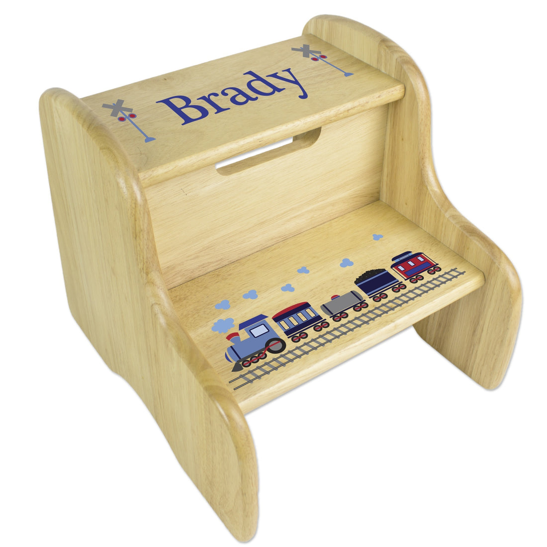 Train Natural Wood Two Step Stool - MyBambino.com