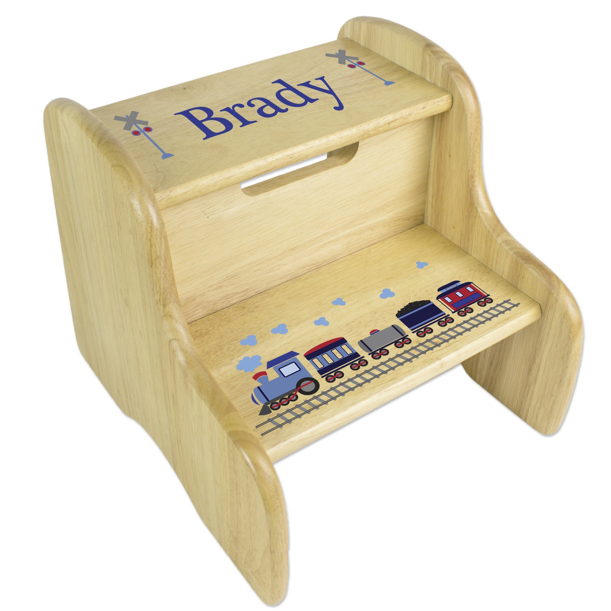 Train Natural Wood Two Step Stool - MyBambino.com