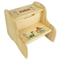 Green Dinosaur Natural Wood Two Step Stool - MyBambino.com