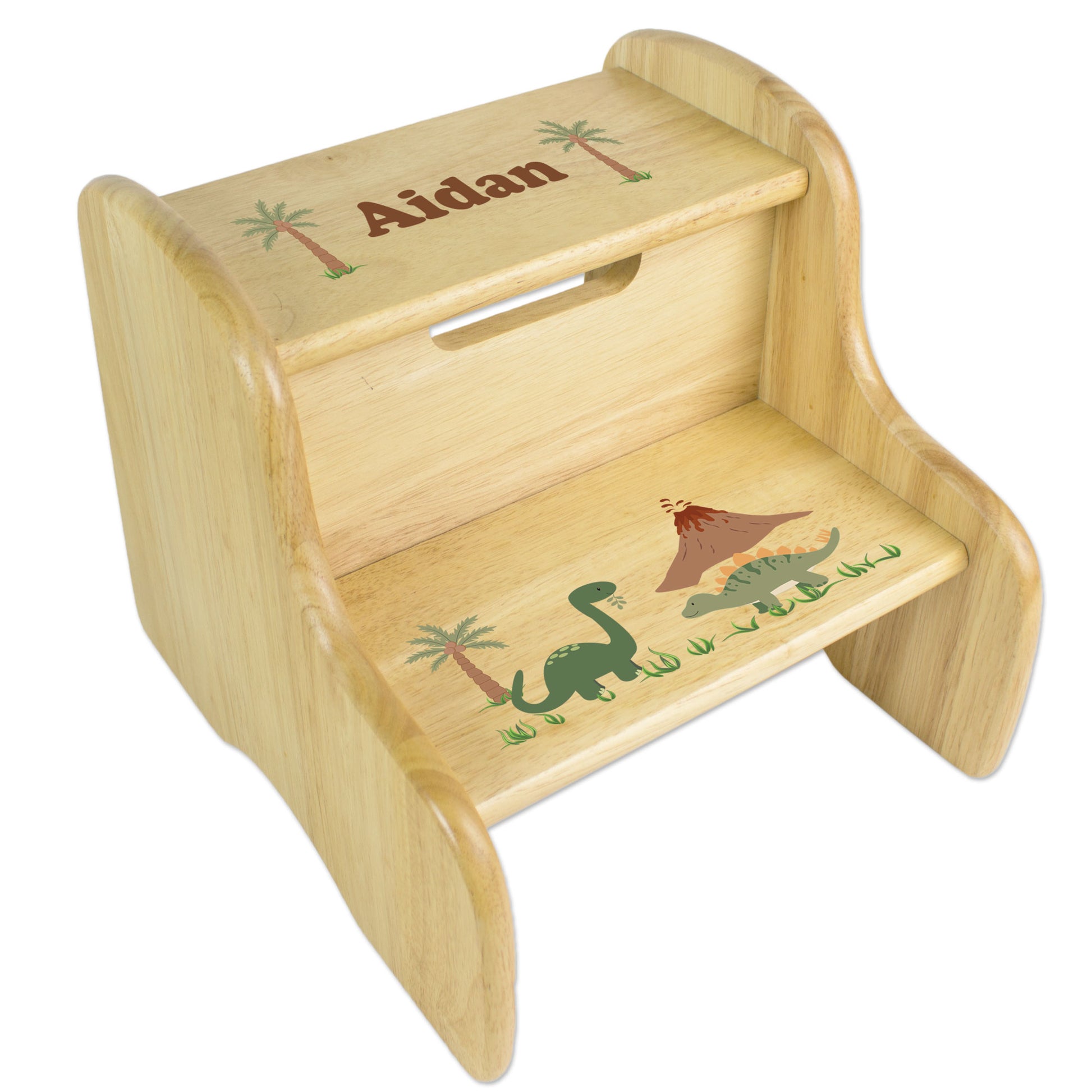 Green Dinosaur Natural Wood Two Step Stool - MyBambino.com