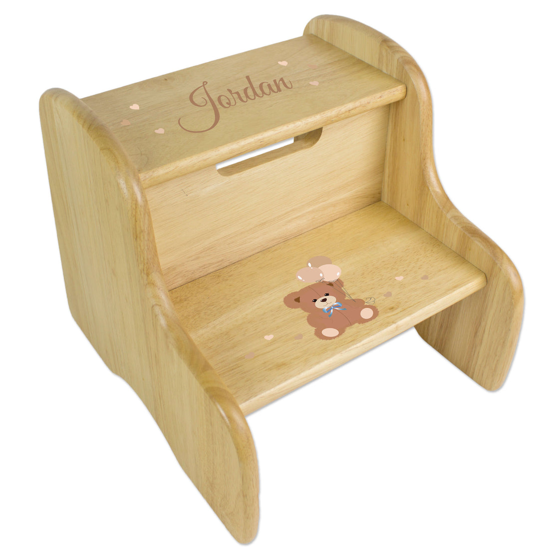 Personalized Classic Teddy Bear Natural Wood Two Step Stool - MyBambino.com