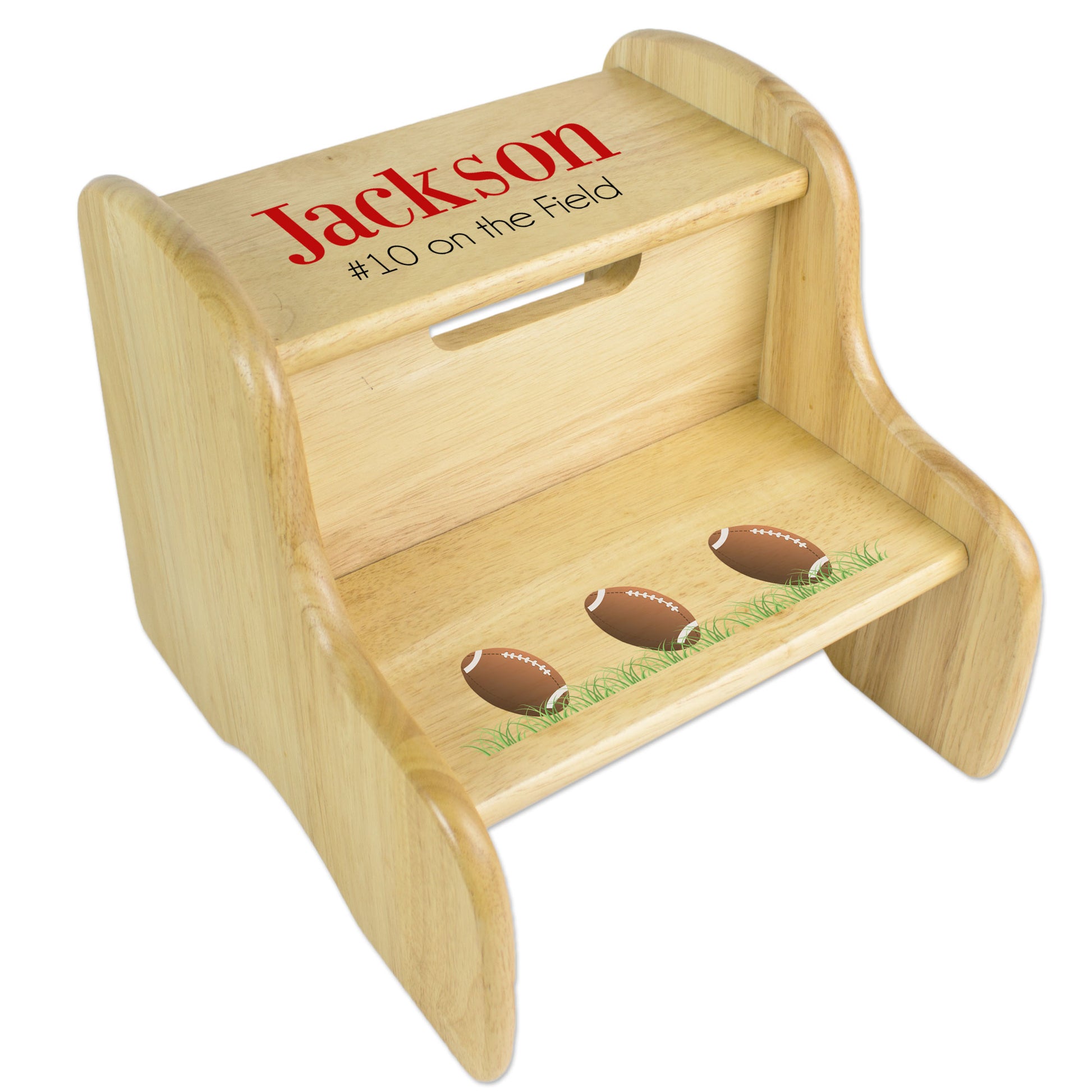 Football Natural Wood Two Step Stool