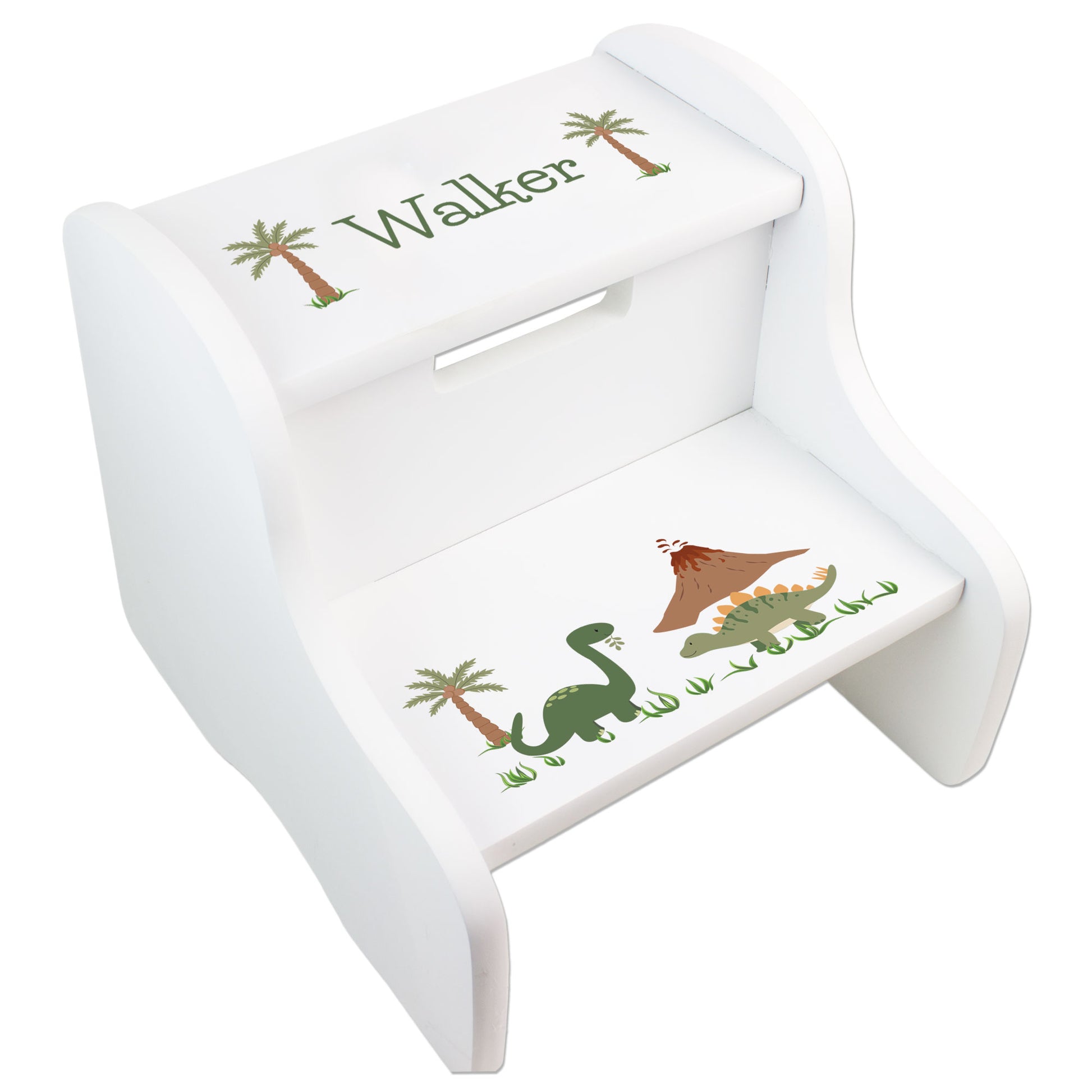 Child's White Green Dinosaur Two Step Stool - MyBambino.com