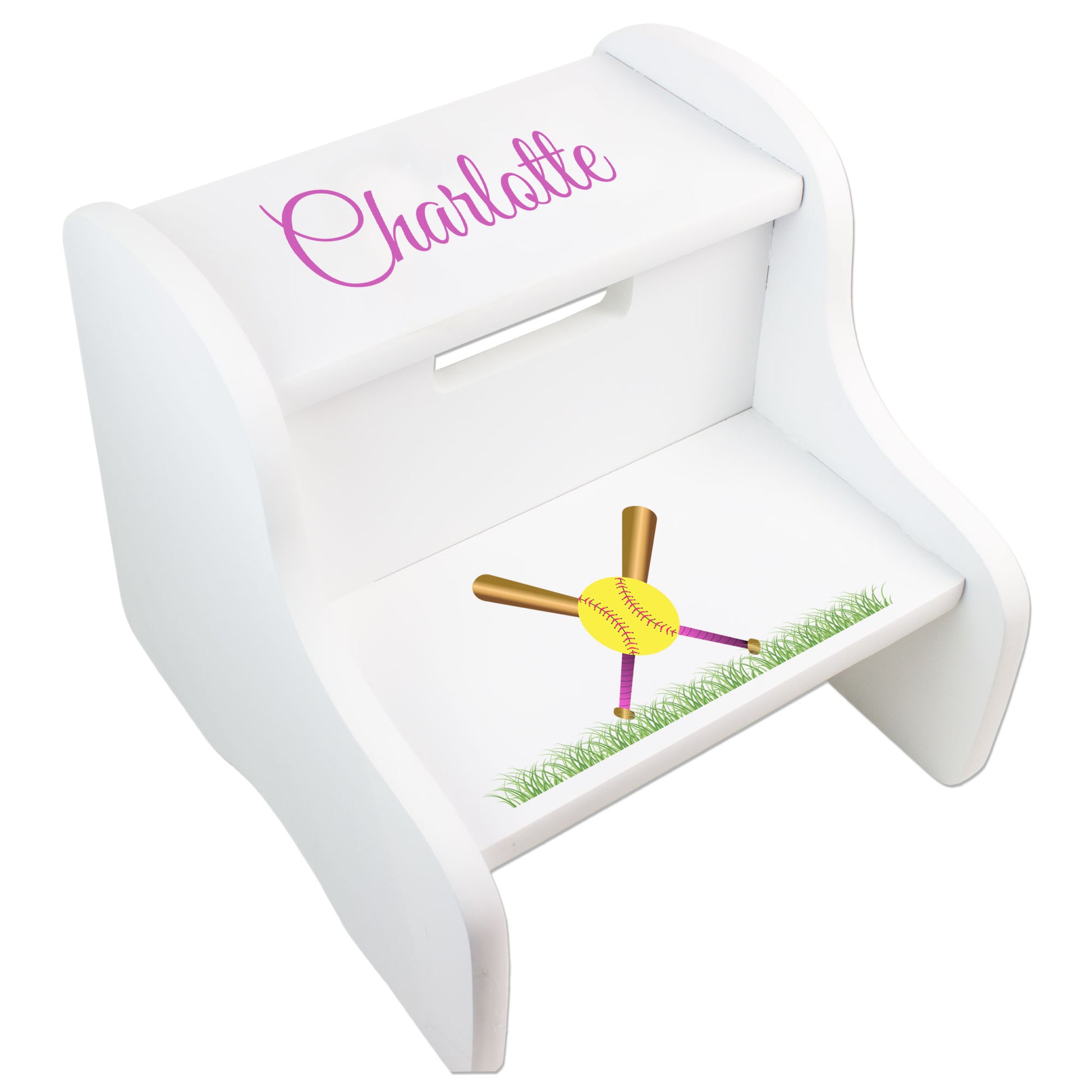 Child's White Softball White Two Step Stool - MyBambino.com