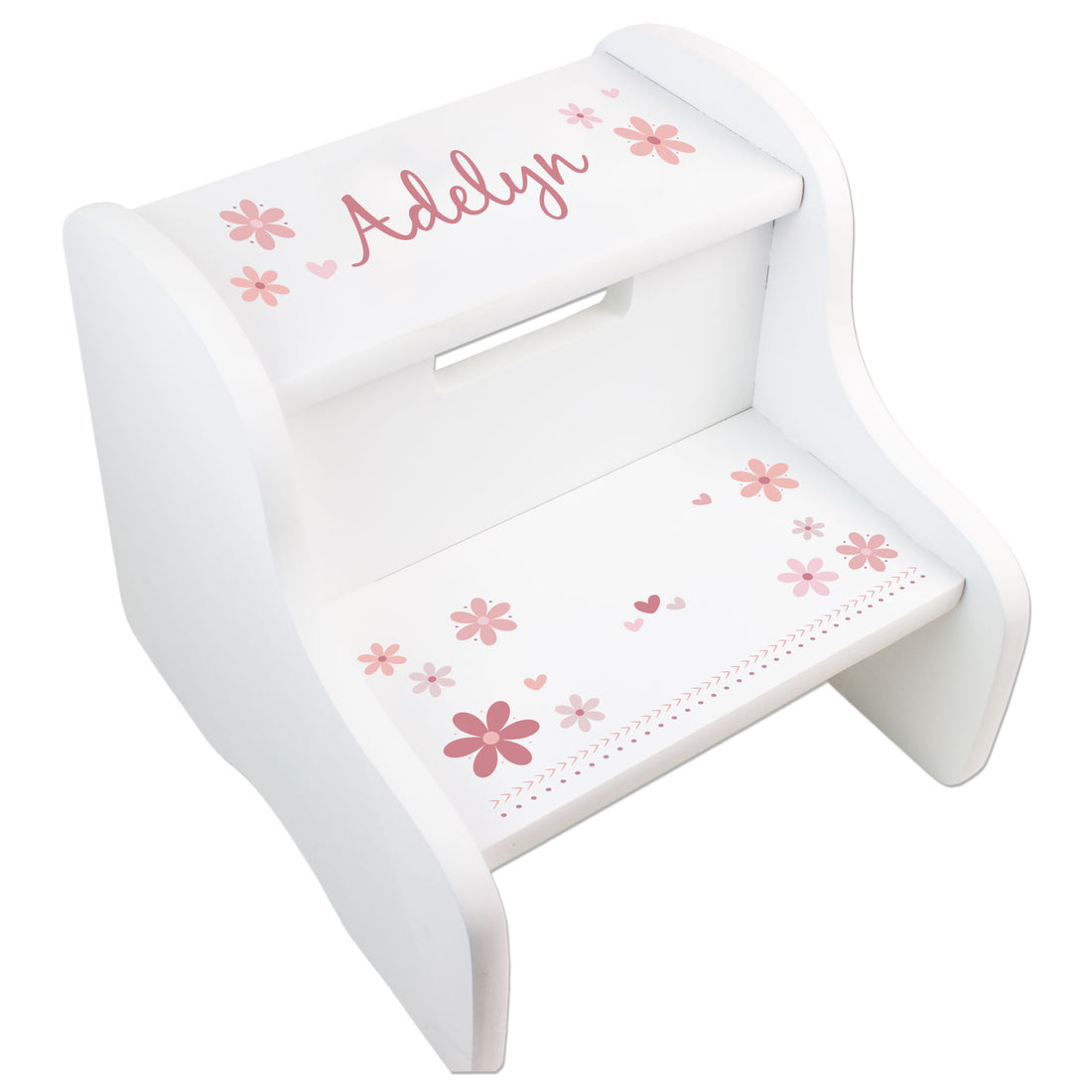 Personalized Mauve Daisy White Two Step Stool - MyBambino.com