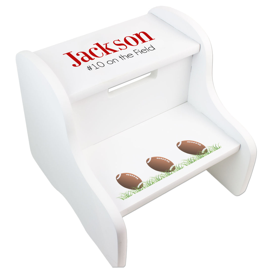 Child's White Personalized Football White Two Step Stool - MyBambino.com