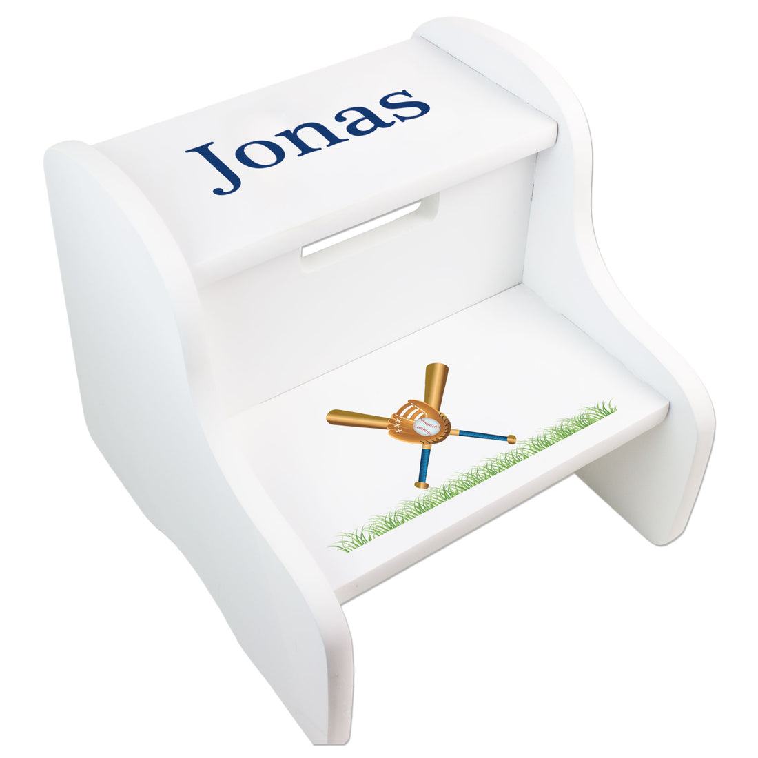 Child's White Baseball White Two Step Stool - MyBambino.com