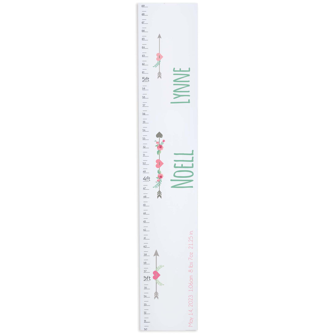 Girl's Tribal Arrow Growth Chart with birth information