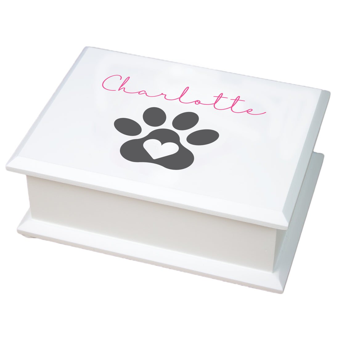 Personalized Lift Top Jewelry Box - Paw Print with Heart