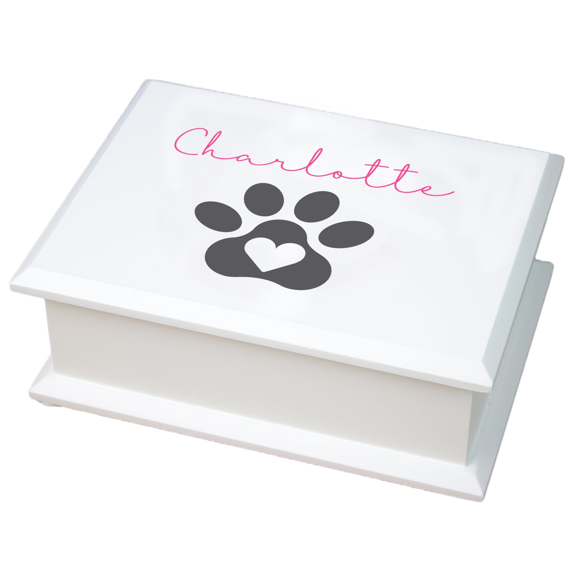 Personalized Lift Top Jewelry Box - Paw Print with Heart