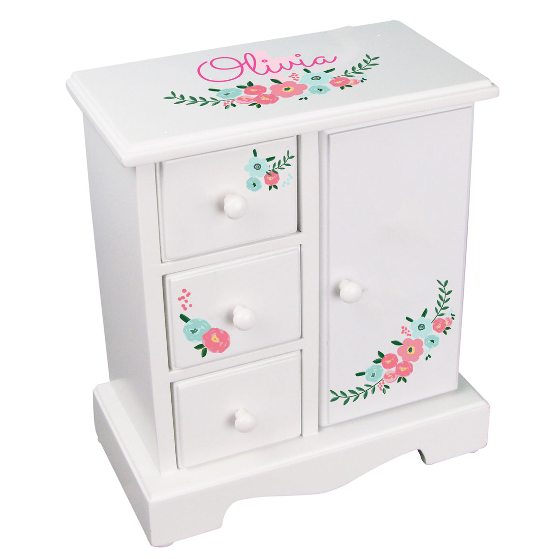 Jewelry Armoire - Teal Spring Floral with Cross - MyBambino.com