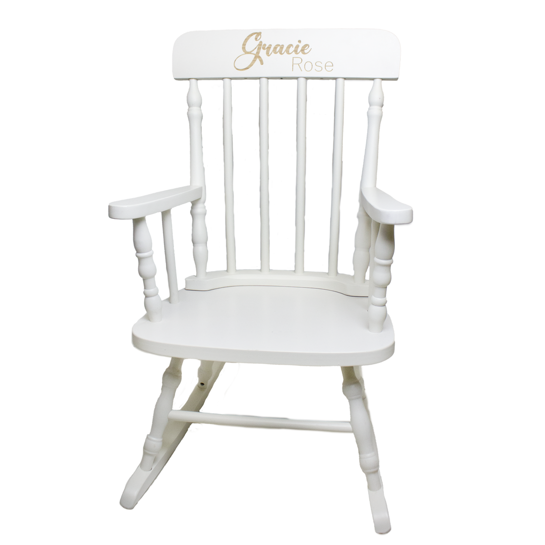 Child's Engraved Wood Spindle Rocking Chair