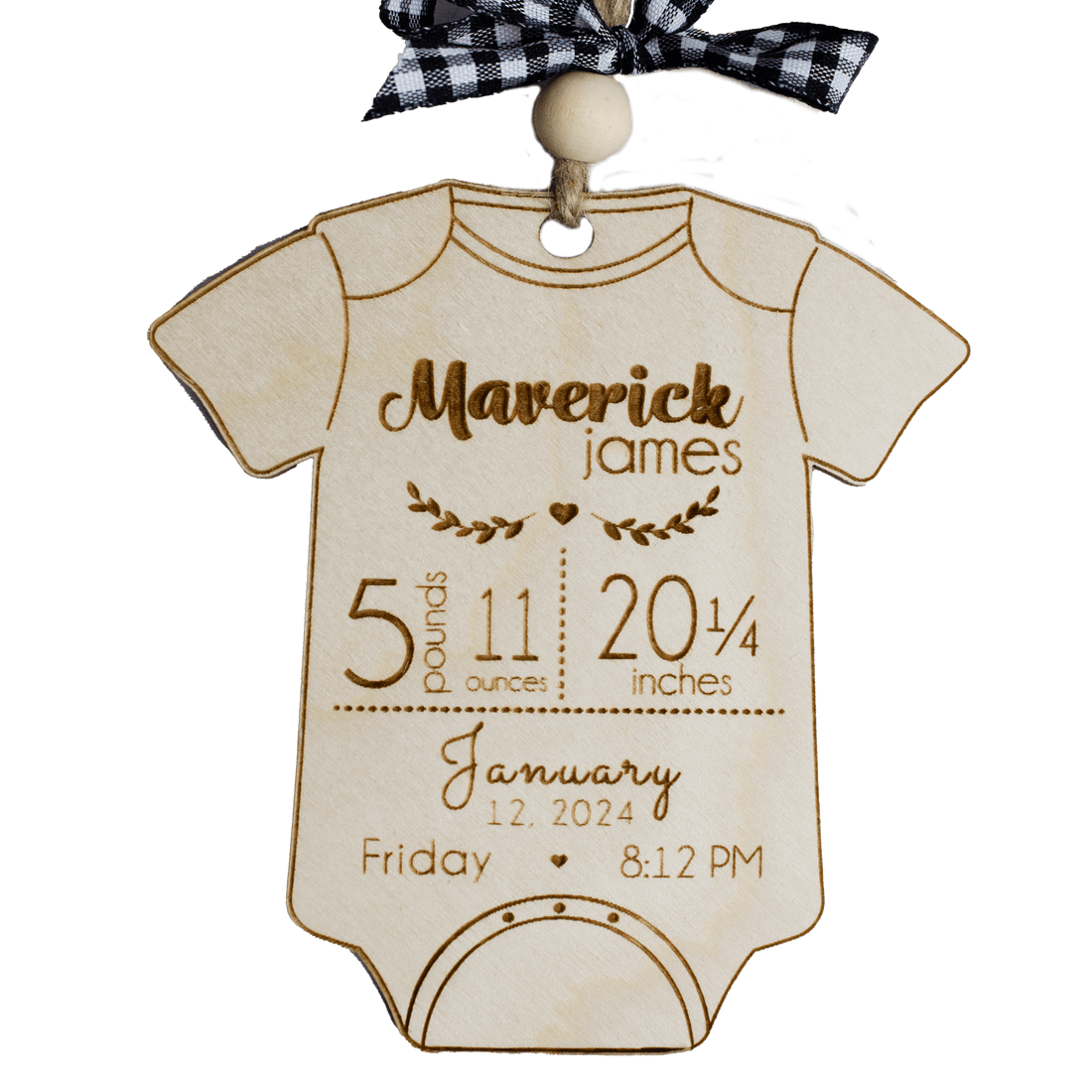 Custom Engraved Onesie Ornament with baby birth stats