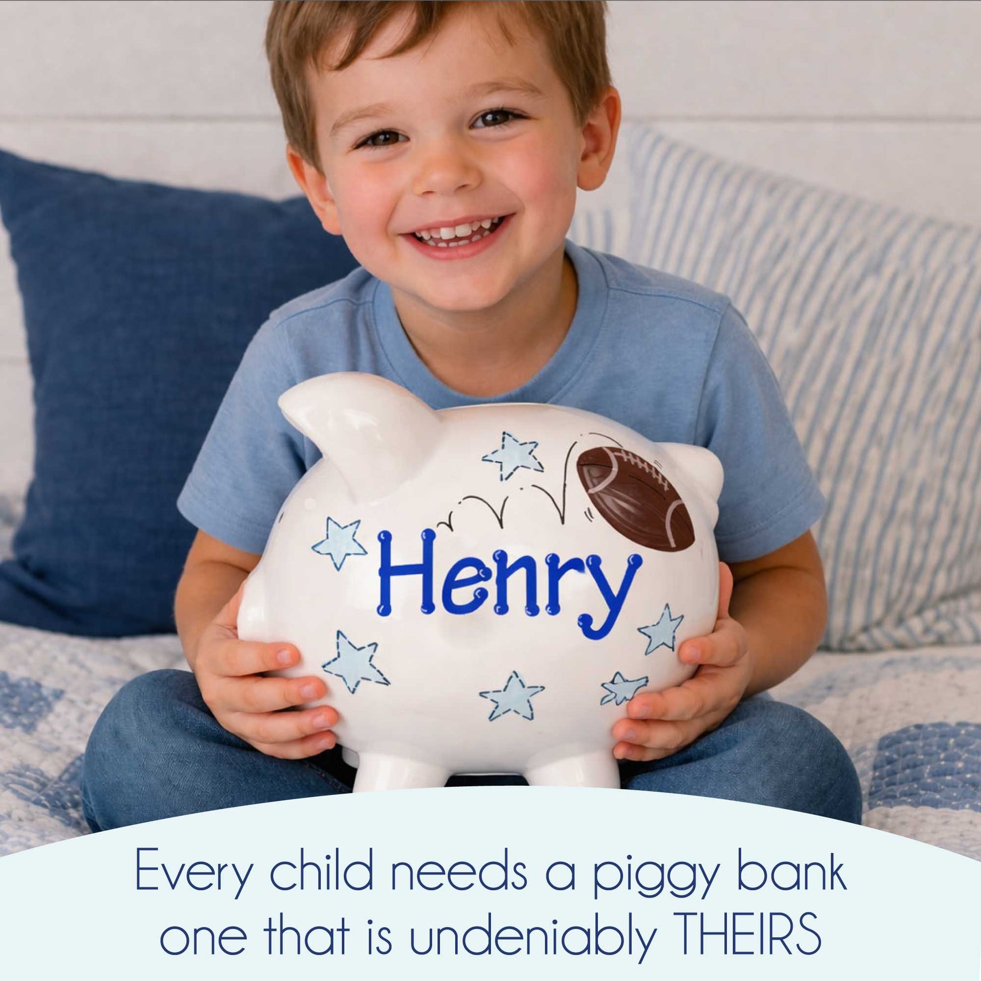 Hand Painted Personalized Classic Pink Navy Rosie Posie Piggy Bank - MyBambino.com