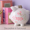 Hand Painted Personalized Classic Pink Navy Rosie Posie Piggy Bank - MyBambino.com