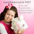 Hand Painted Personalized Classic Pink Navy Rosie Posie Piggy Bank - MyBambino.com