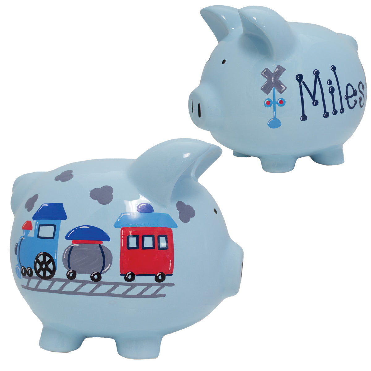 Hand Painted Personalized Classic Blue Piggy Bank 2.0 - MyBambino.com