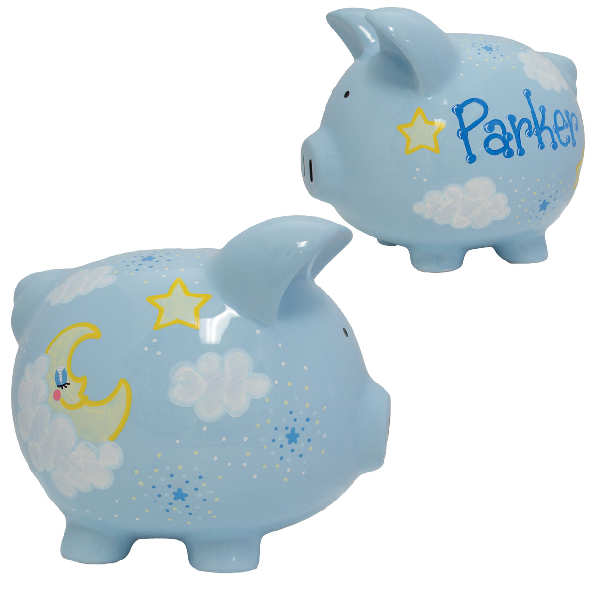 Hand Painted Personalized Classic Blue Piggy Bank 2.0 - MyBambino.com
