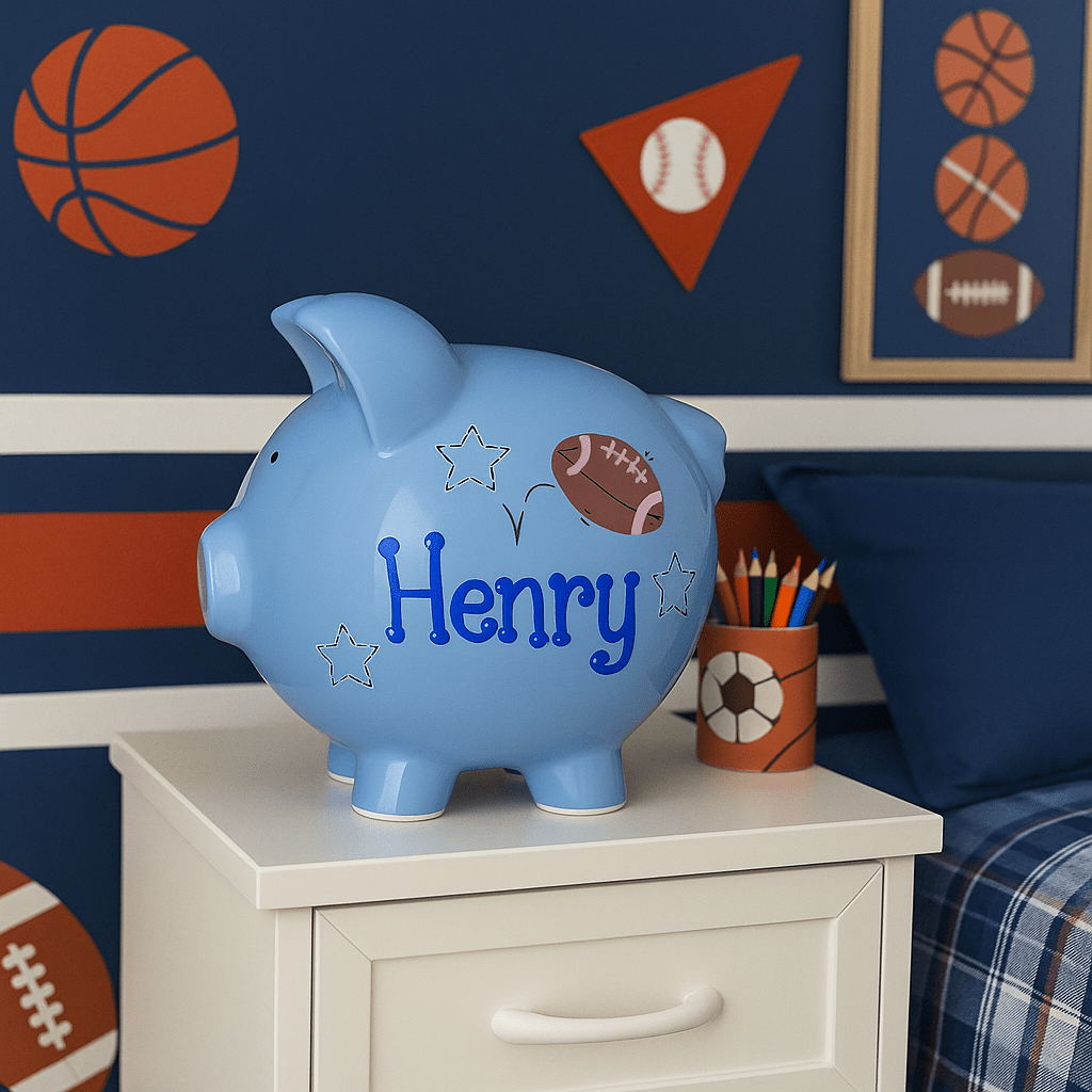 Hand Painted Blue Piggy Bank 2.0 - MyBambino.com