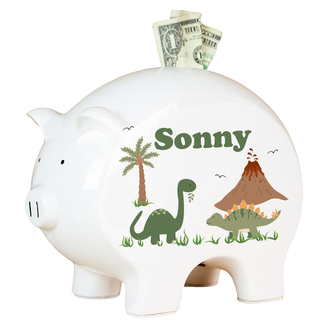 Personalized Piggy Bank - Green Dinosaur