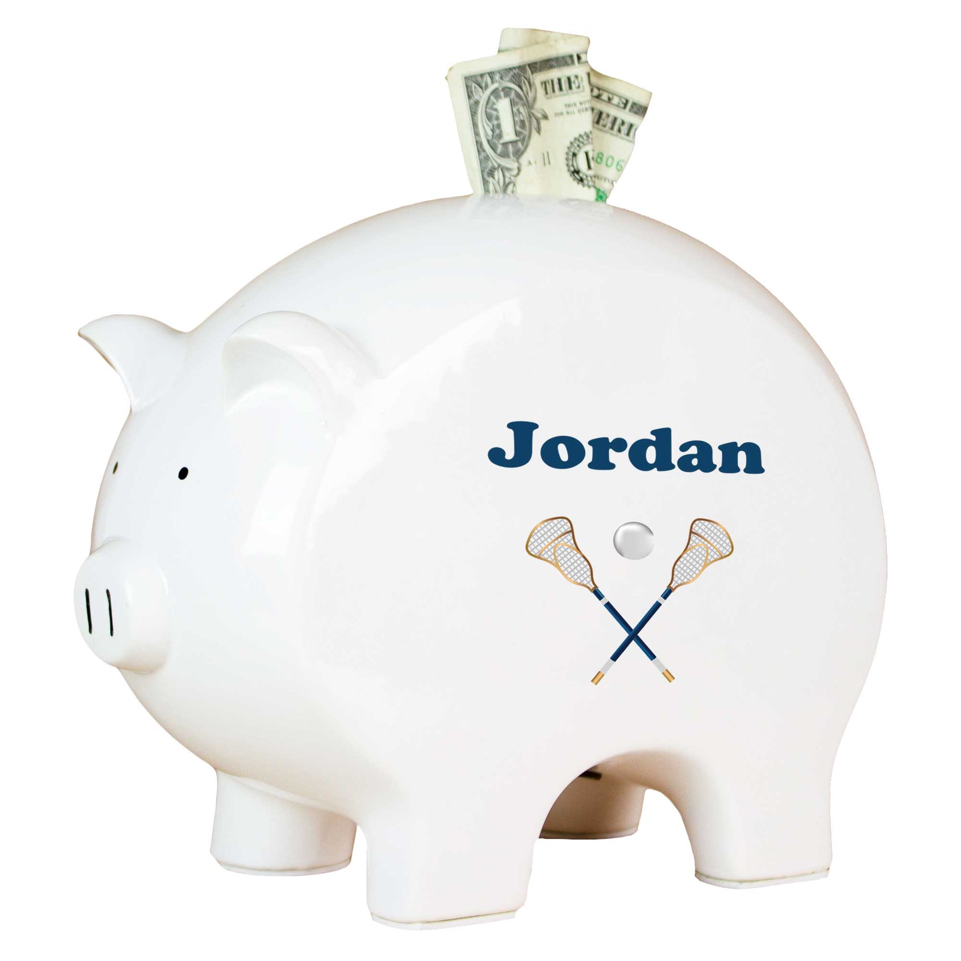 Personalized Piggy Bank - Lacrosse Sticks