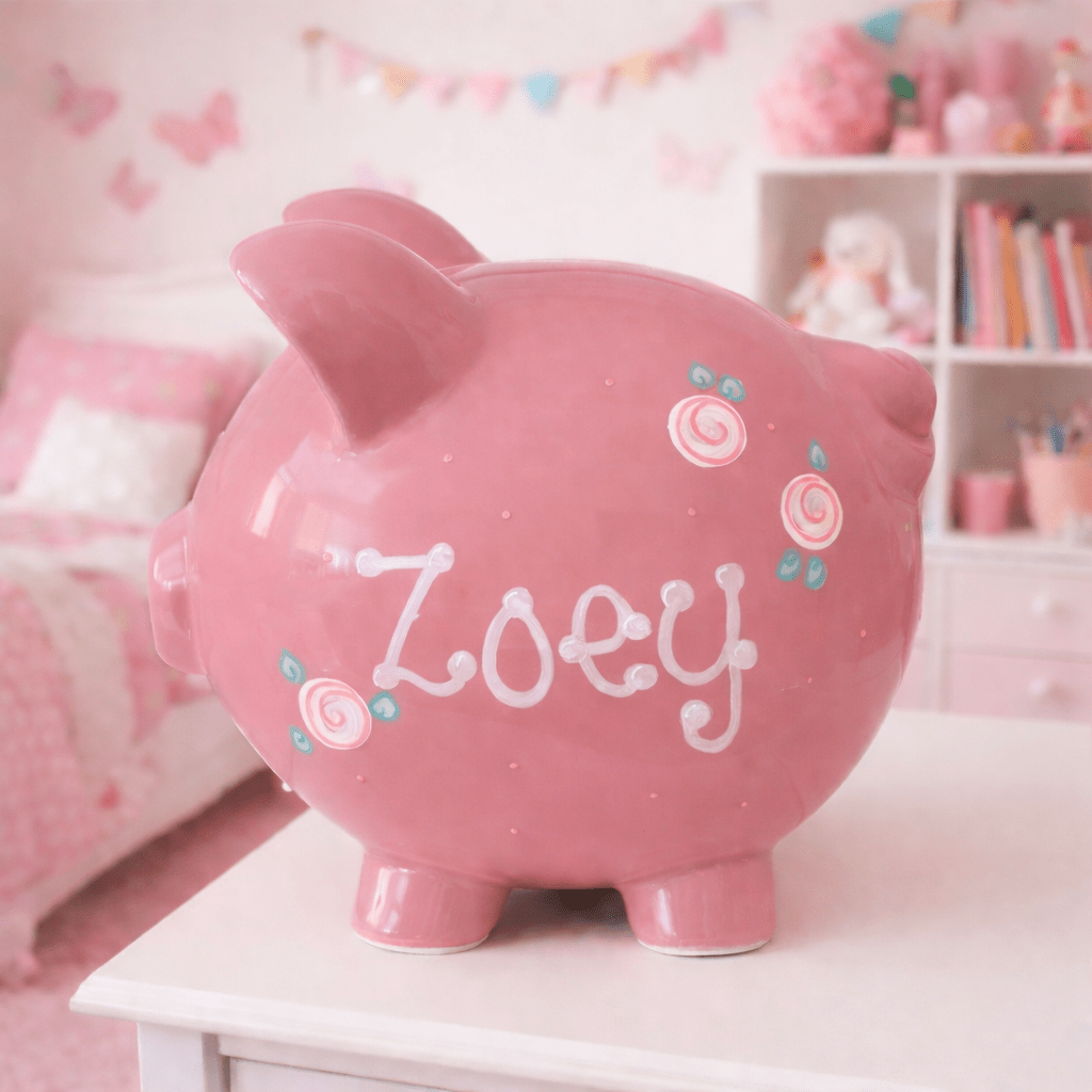 Outlet Hand Painted Personalized Classic Pink Piggy Bank - MyBambino.com