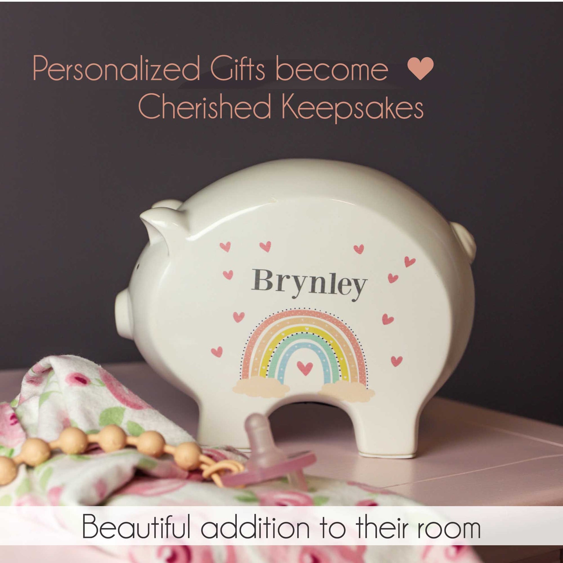 Personalized Piggy Bank - Mauve Rainbow - MyBambino.com