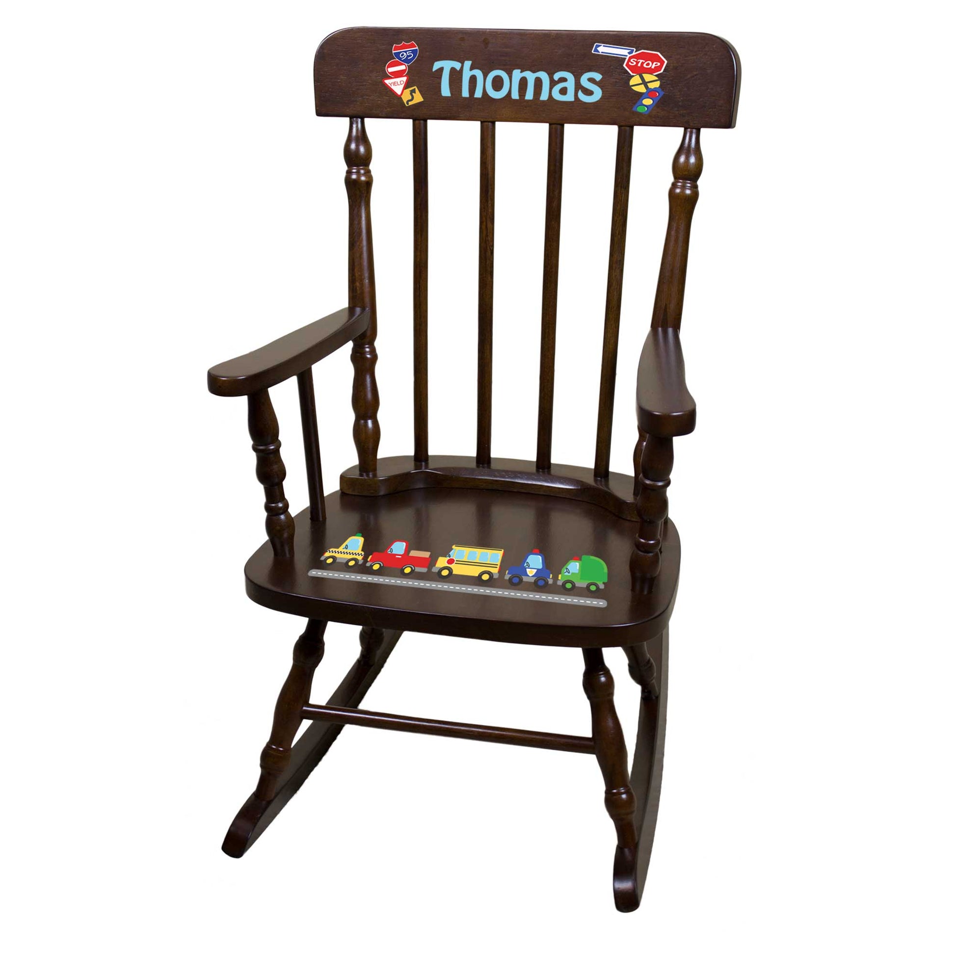 Cars And Trucks Espresso Spindle Rocking Chair - MyBambino.com