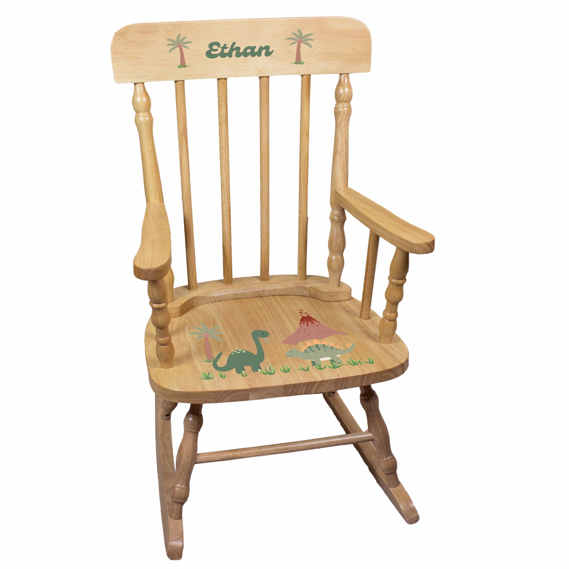 Green Dinosaur Natural Spindle Rocking Chair - MyBambino.com