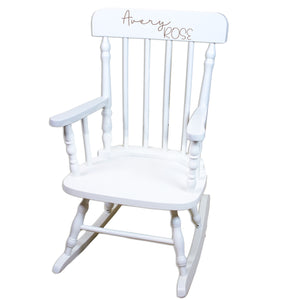 White Spindle Rocking Chair with Engraved Name