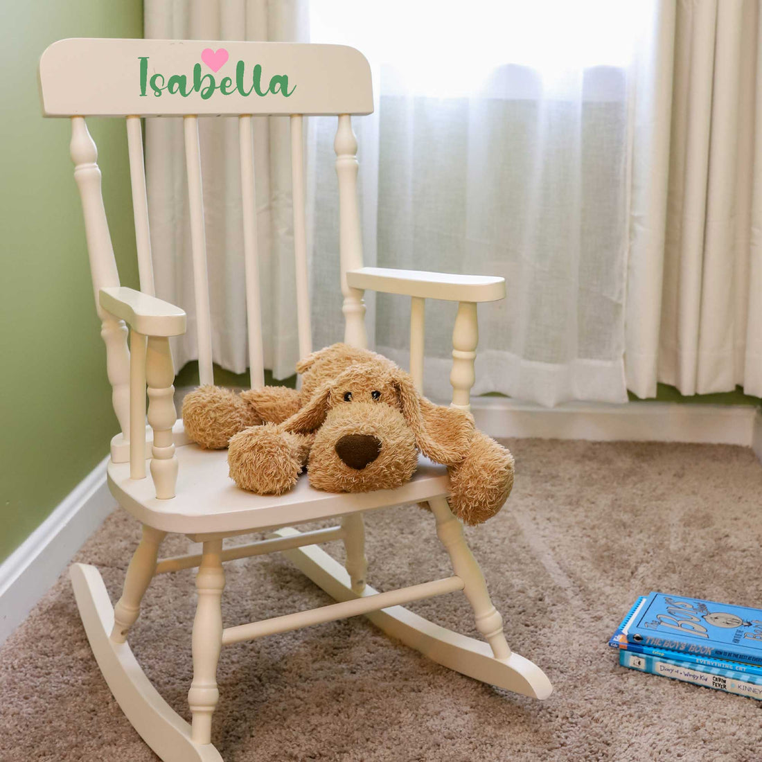 White Spindle Rocking Chair - Pink Heart