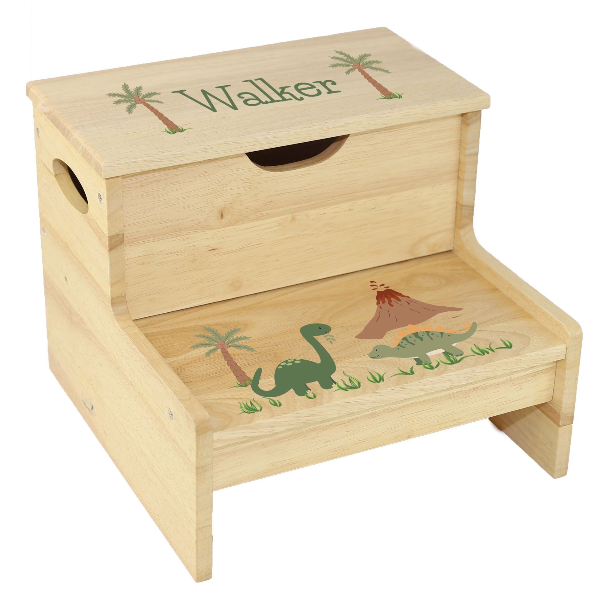 Green Dinosaur Natural Storage Step Stool - MyBambino.com