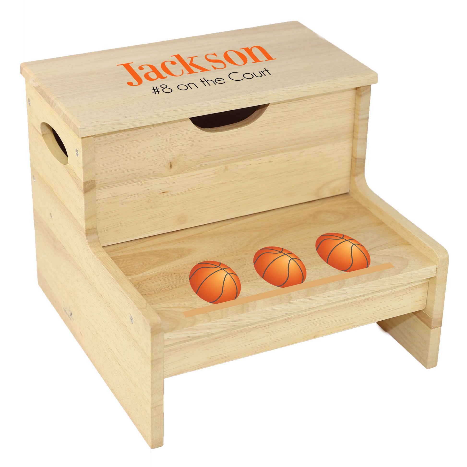 Wood Storage Stool - Basketballs
