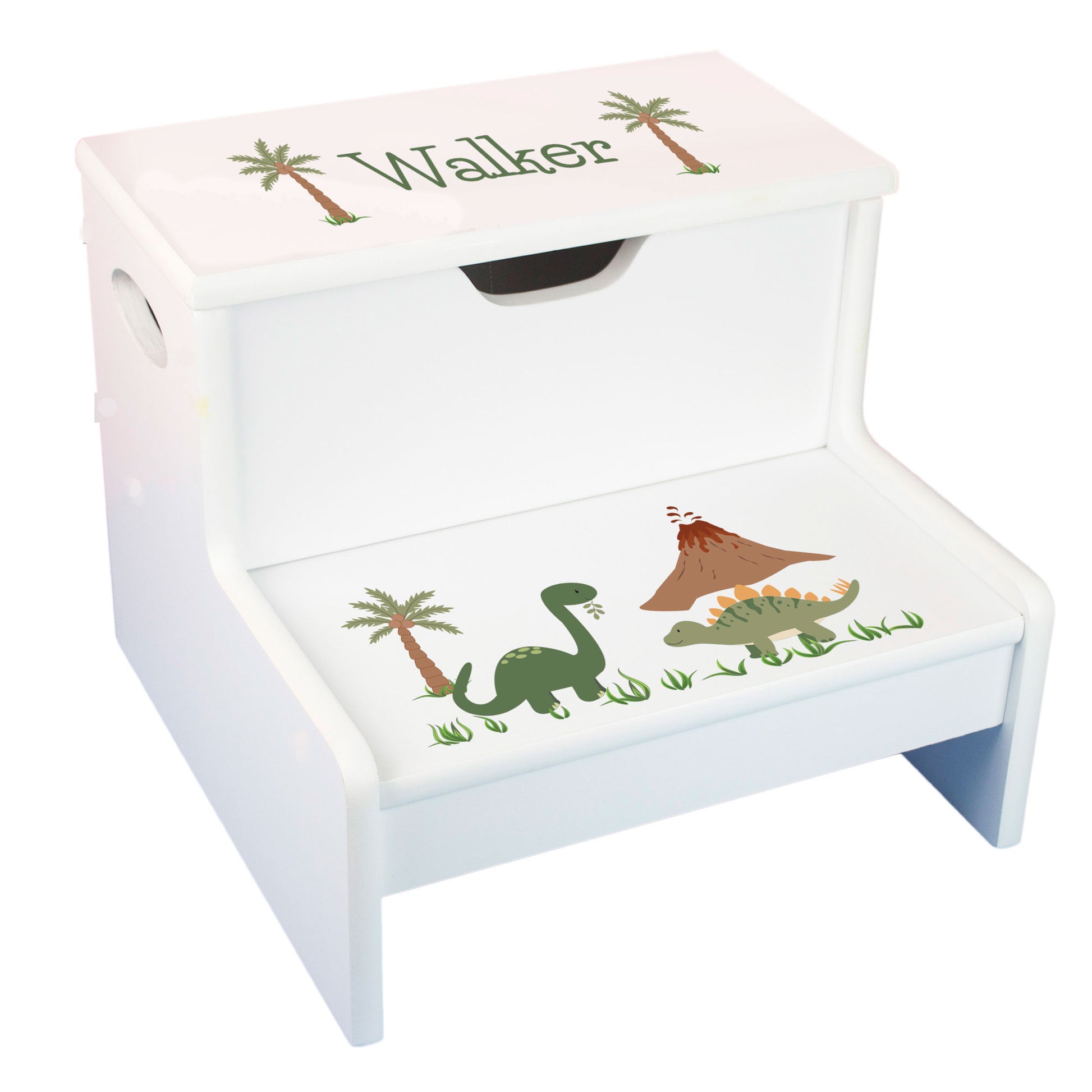 Green Dinosaur White Storage Step Stool - MyBambino.com
