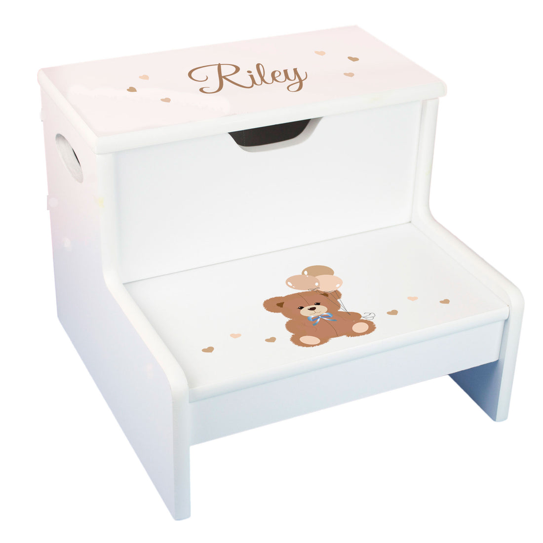 Classic Teddy Bear White Storage Step Stool - MyBambino.com