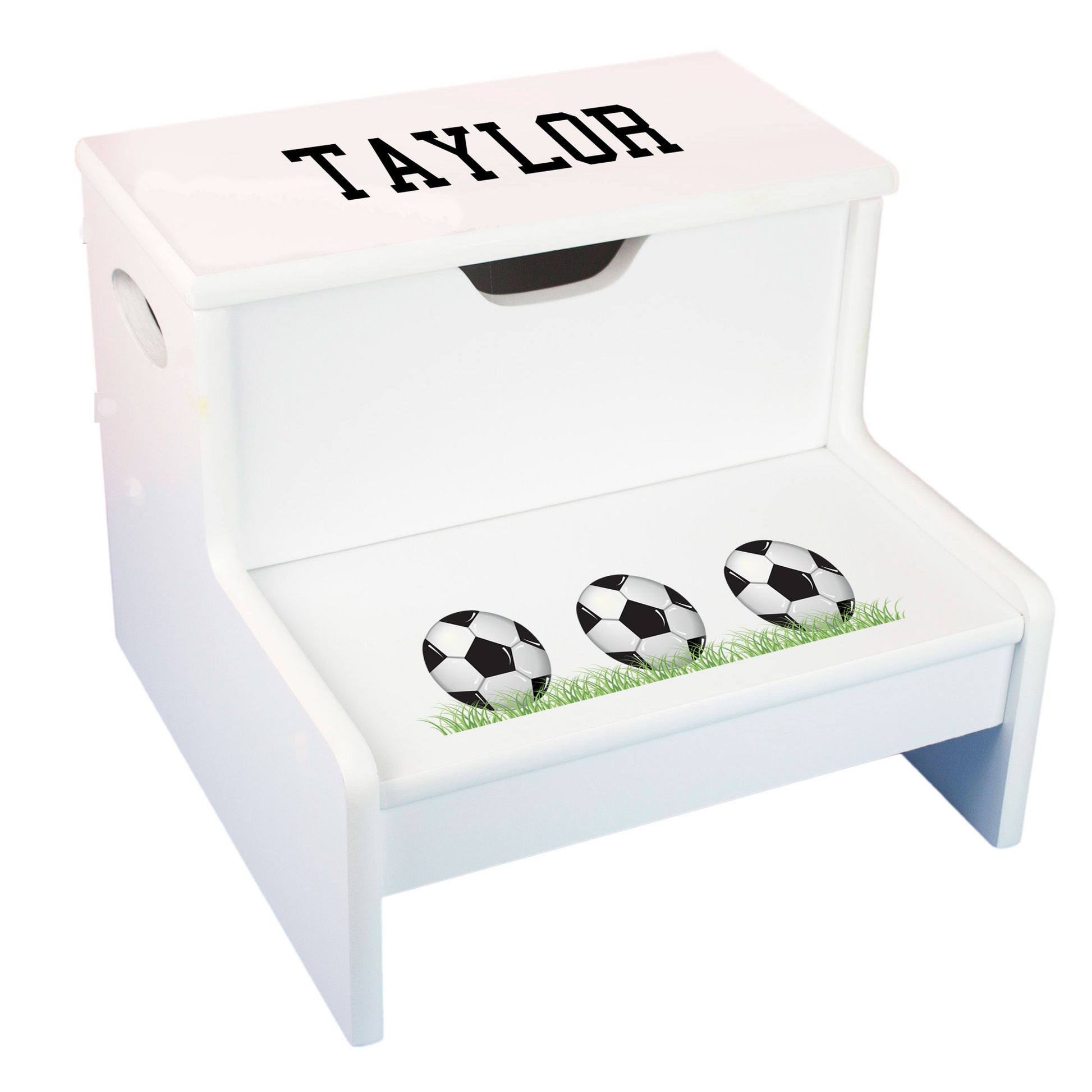 Soccer White Storage Step Stool - MyBambino.com