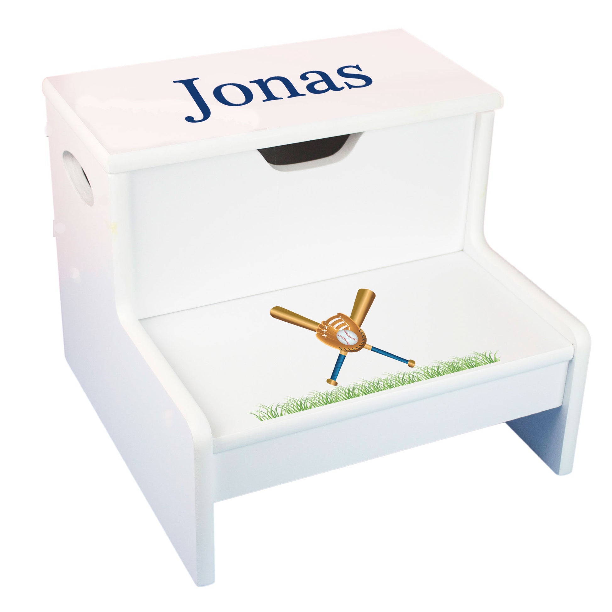 Baseball White Storage Step Stool - MyBambino.com