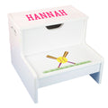 Child's White Softball White Two Step Stool - MyBambino.com
