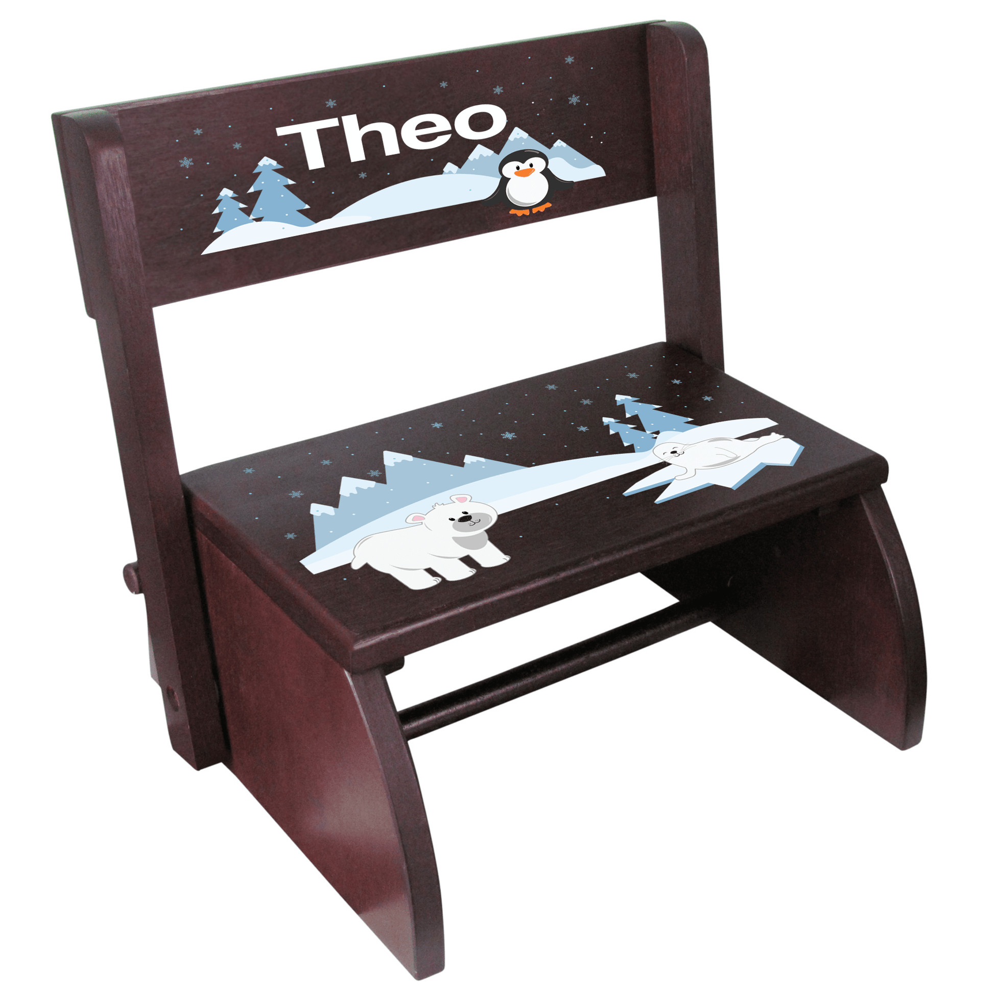 Personalized Arctic Animal Espresso Flip Stool - MyBambino.com