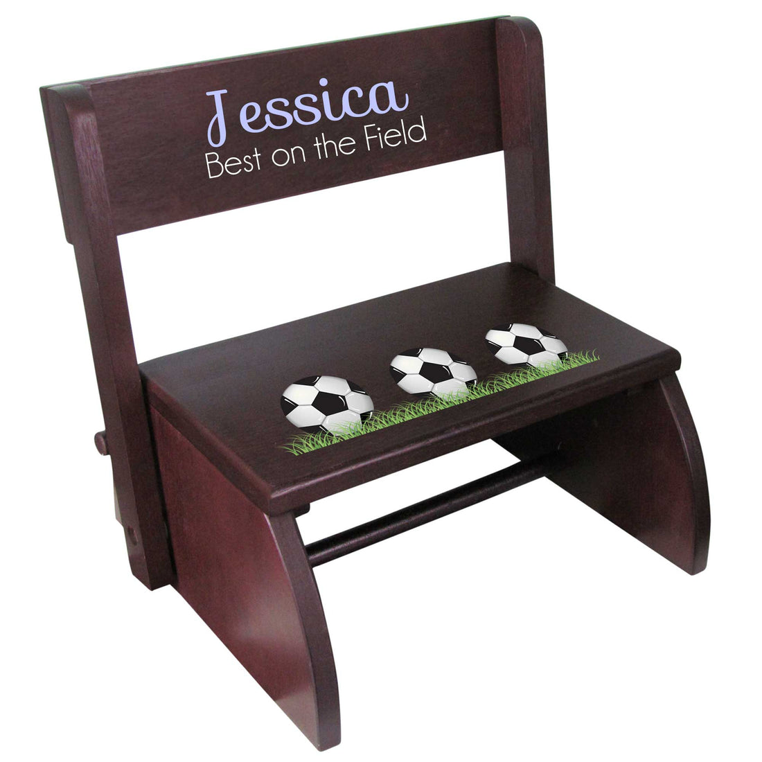 Personalized Soccer Child's Espresso Flip Stool - MyBambino.com