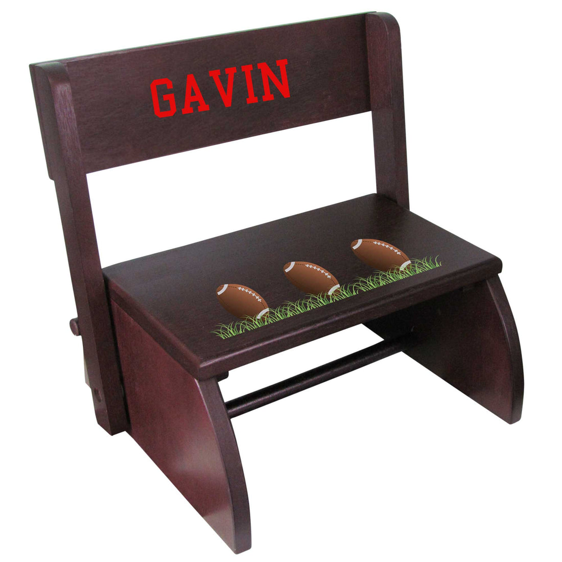 Personalized Football Child's Espresso Flip Stool - MyBambino.com