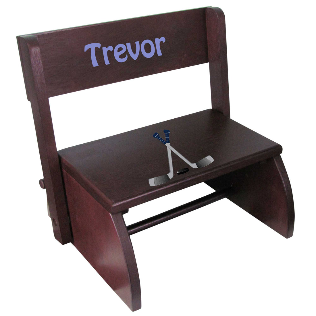 Personalized Ice Hockey Child's Espresso Flip Stool - MyBambino.com