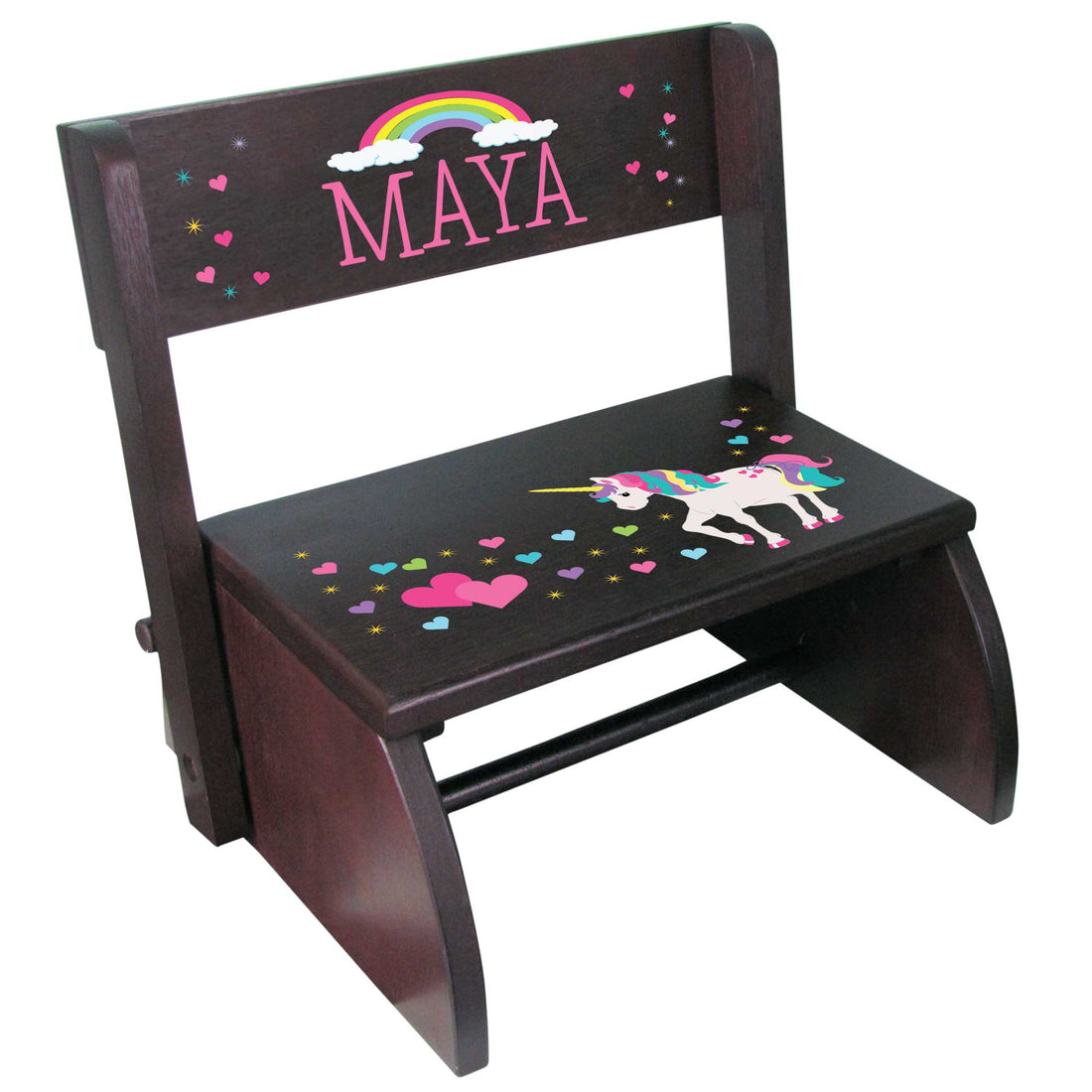 Personalized Unicorn Child's Espresso Flip Step Stool - MyBambino.com