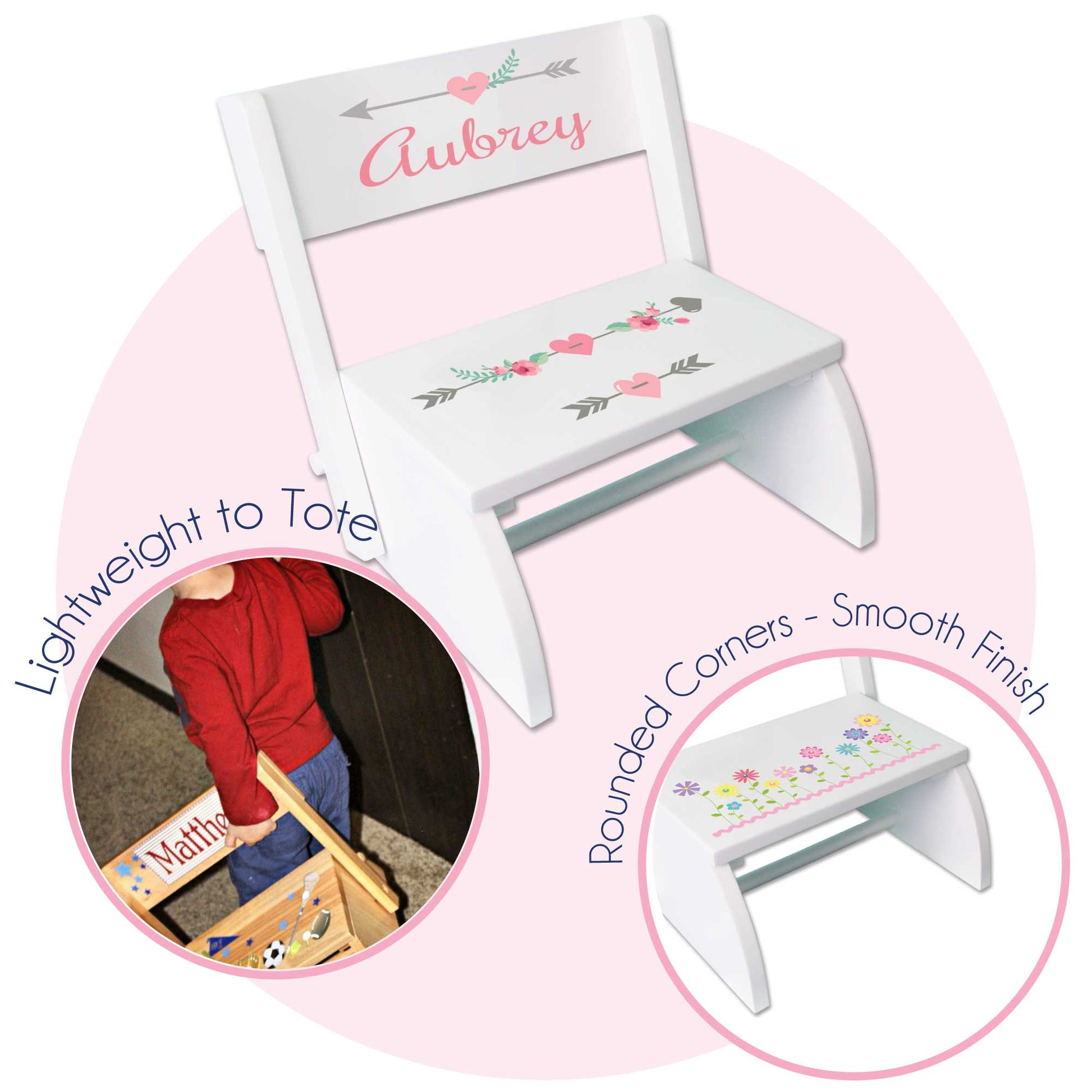Personalized Bright Butterfly Garland White Flip Stool - MyBambino.com