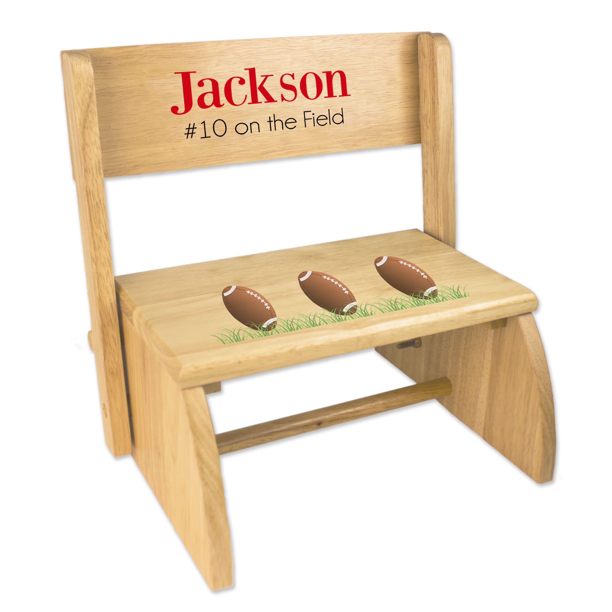 Personalized Football Natural Flip Stool