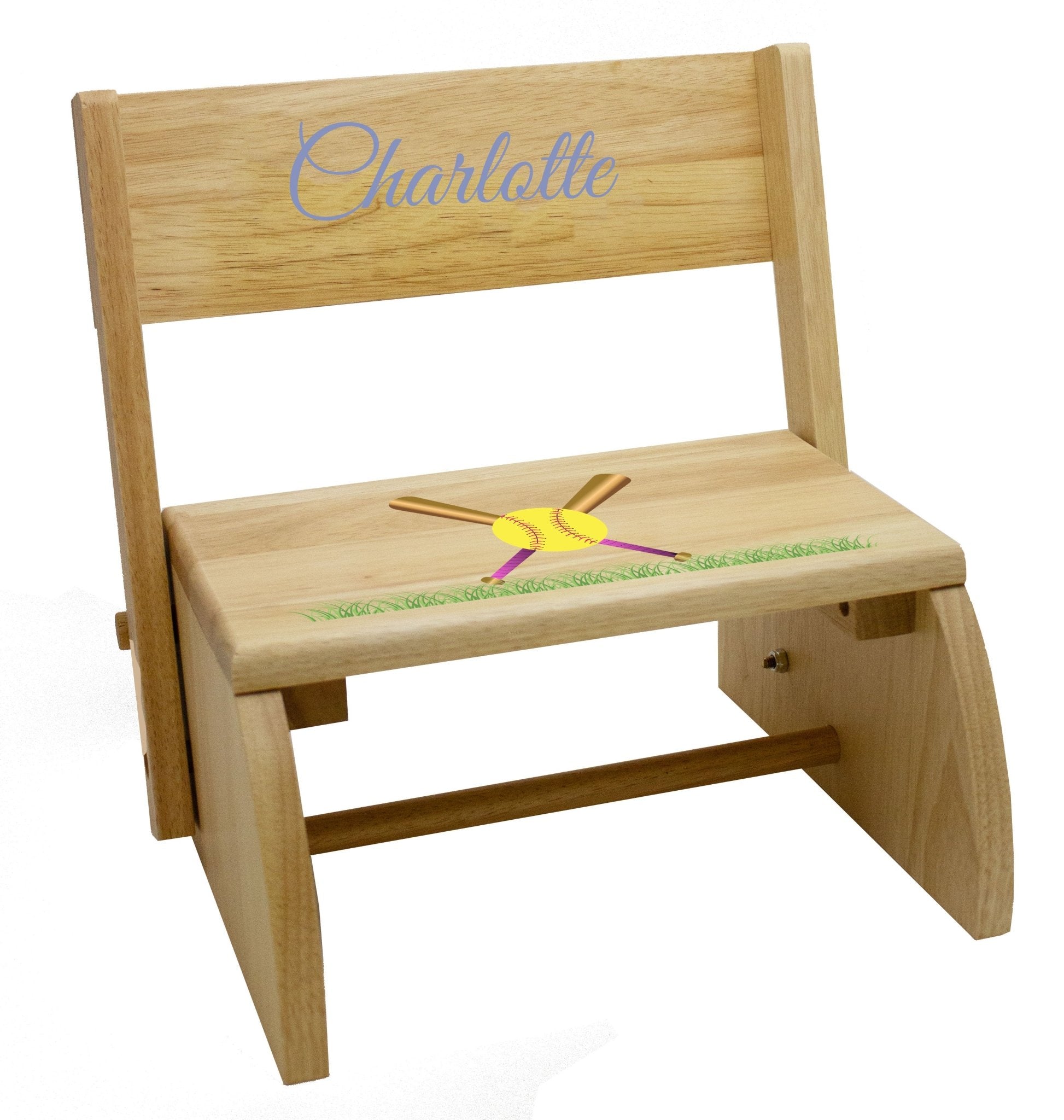 Personalized Softball Natural Flip Stool - MyBambino.com