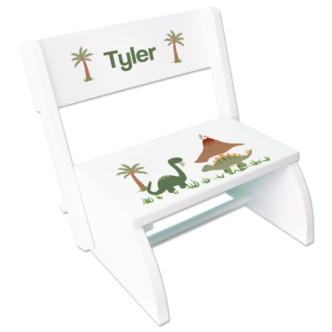 Personalized Green Dinosaur White Flip Stool - MyBambino.com
