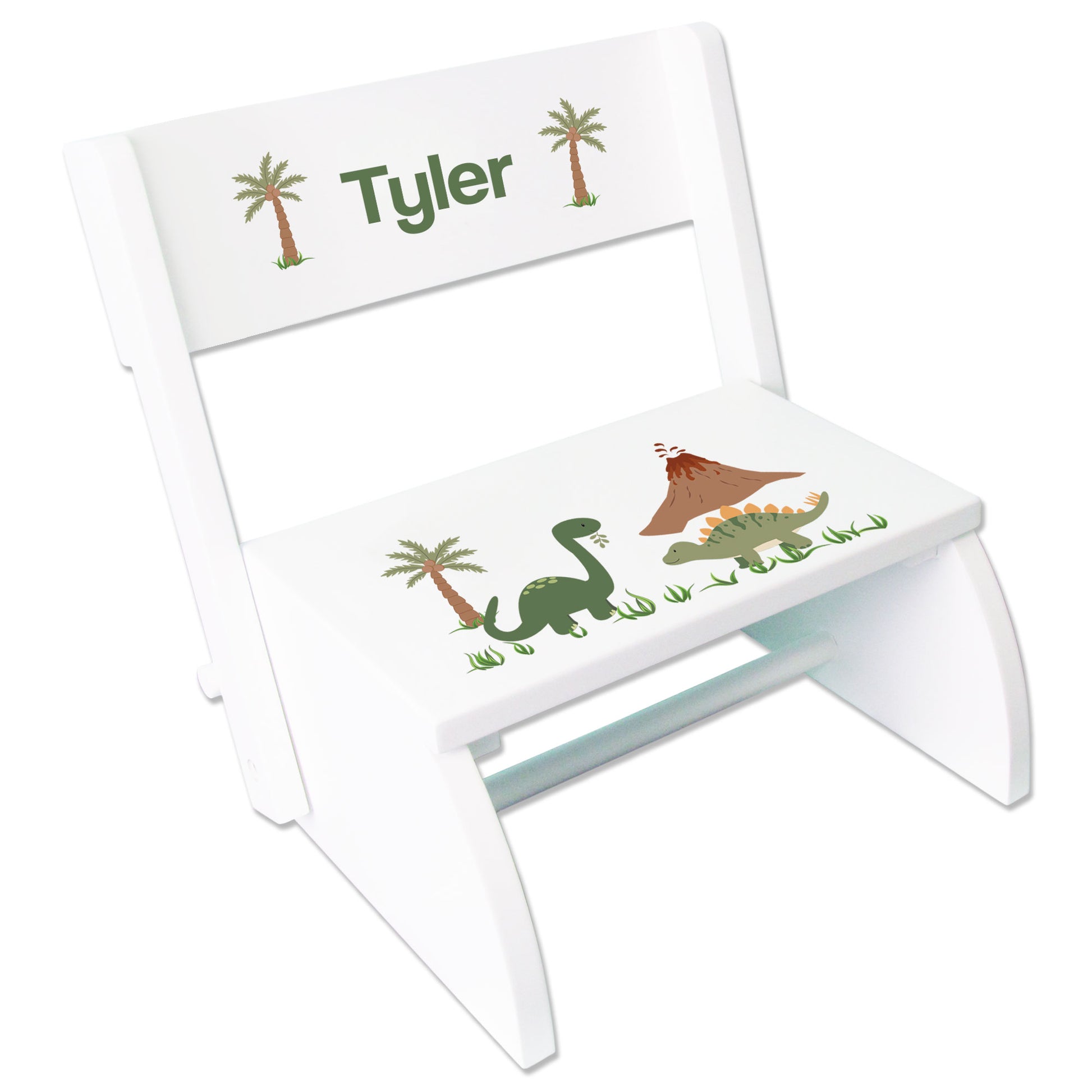 Personalized Green Dinosaur White Flip Stool - MyBambino.com