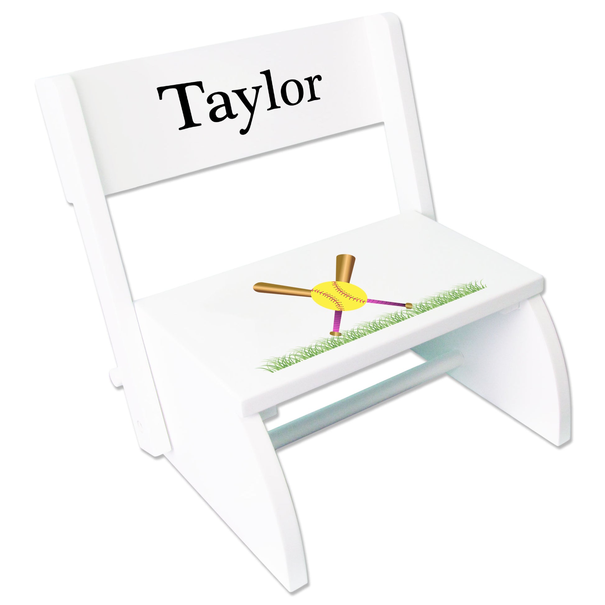 Personalized Softball White Flip Stool - MyBambino.com